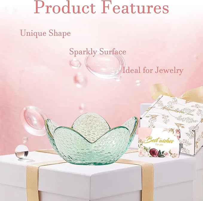 Binoster Friendship Gifts For Women Jewelry Dish Glass Ring Dish Jewelry Tray Cute Vanity Organizer Room Decor Jewellery Tray Trinket Dish Cute Bedroom Decor Christmas House Warming Gifts for women