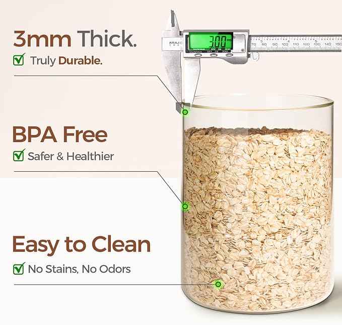 ComSaf 2Pcs Large Glass Storage Containers with Lids 4Qt, 1 Gallon Wide Mouth Flour Sugar Storage Containers, Large Capacity and Sealed for Rice, Cereal, Oat, Easy Clean and Scoop, Pantry Organization
