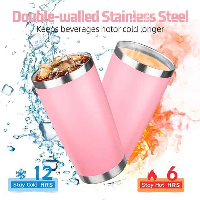 20 oz Tumbler with Lids and Straws, Stainless Steel Insulated Travel Coffee Mug, Double Wall Vacuum Insulated Tumblers, Powder Coated Coffee Tumbler for Cold & Hot Drinks (Mix Color-3, 4 Pack)