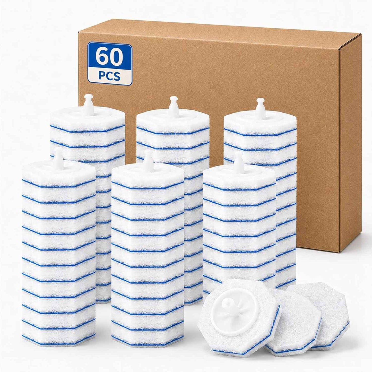 60 Count Toilet Wand Refills, Compatible with Clorox Toilet Wands, Disposable Scrubbing Pads for Toilet Bowl Cleaning, No Falling Apart, Deep Bathroom Cleaning Refills