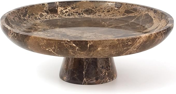 YMXYJM Natural Marble Fruit Bowl for Kitchen Counter 10.2", Large Decorative Bowl Pedestal for Home Decor, Fruits Holder For Dining Table, Brown
