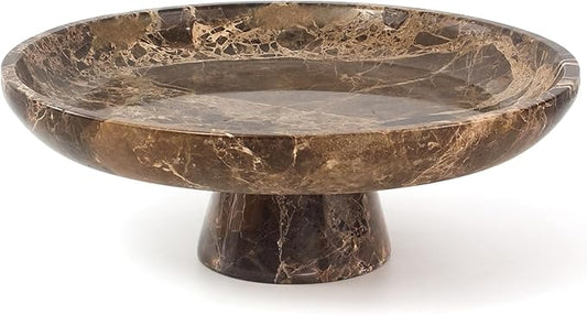 YMXYJM Natural Marble Fruit Bowl for Kitchen Counter 10.2", Large Decorative Bowl Pedestal for Home Decor, Fruits Holder For Dining Table, Brown