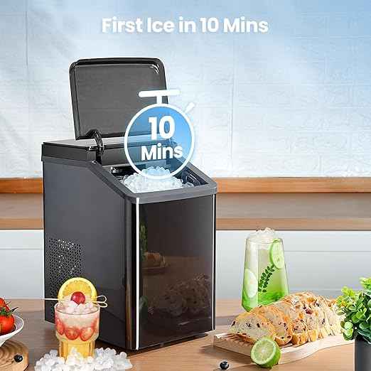 Gevi KNOVA Nugget Ice Maker Countertop, Fast 40lbs/24H Self-Cleaning Portable Sonic Pebble Ice Machine, Stainless Steel Sonic Ice Maker for Home Kitchen, Office,Gray