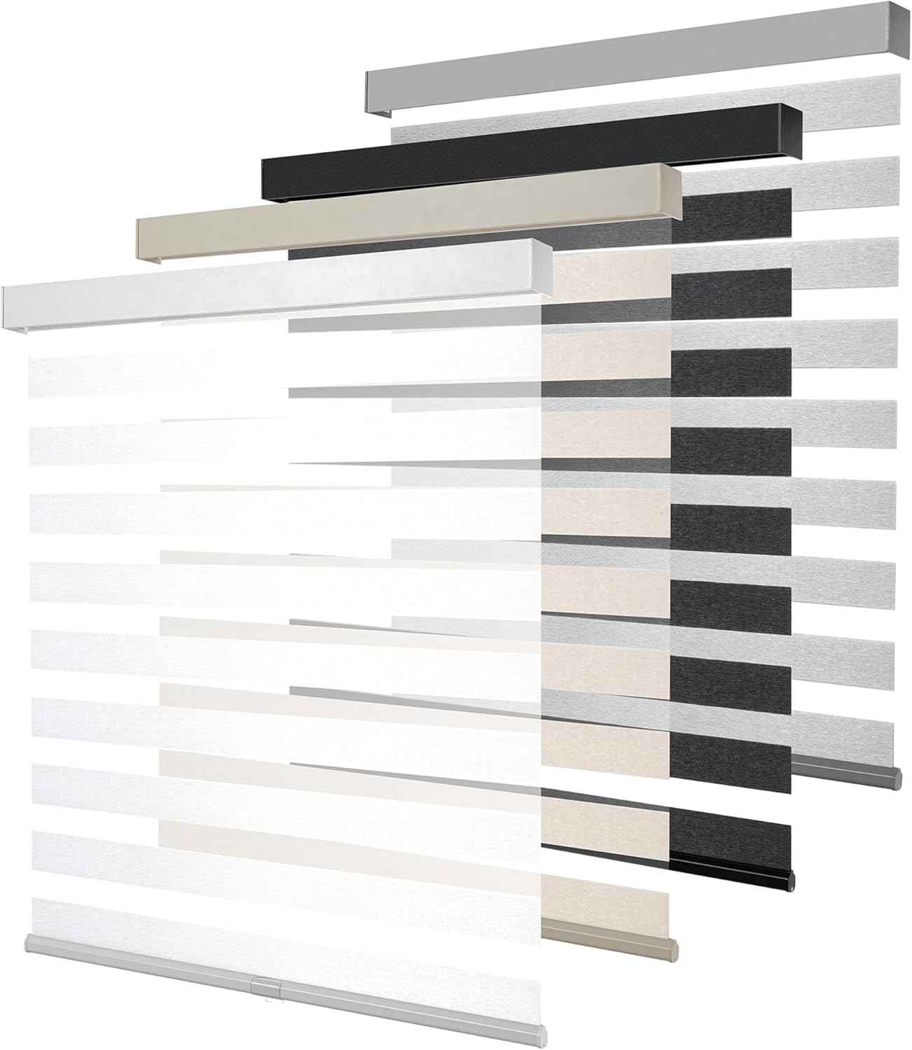 Cordless Zebra Blinds for Windows, Free-Stop Pull Down Roller Window Shades with Valance, Light Filtering Dual Layers Sheer Shades for Home and Office, White, 23" W x 72" H