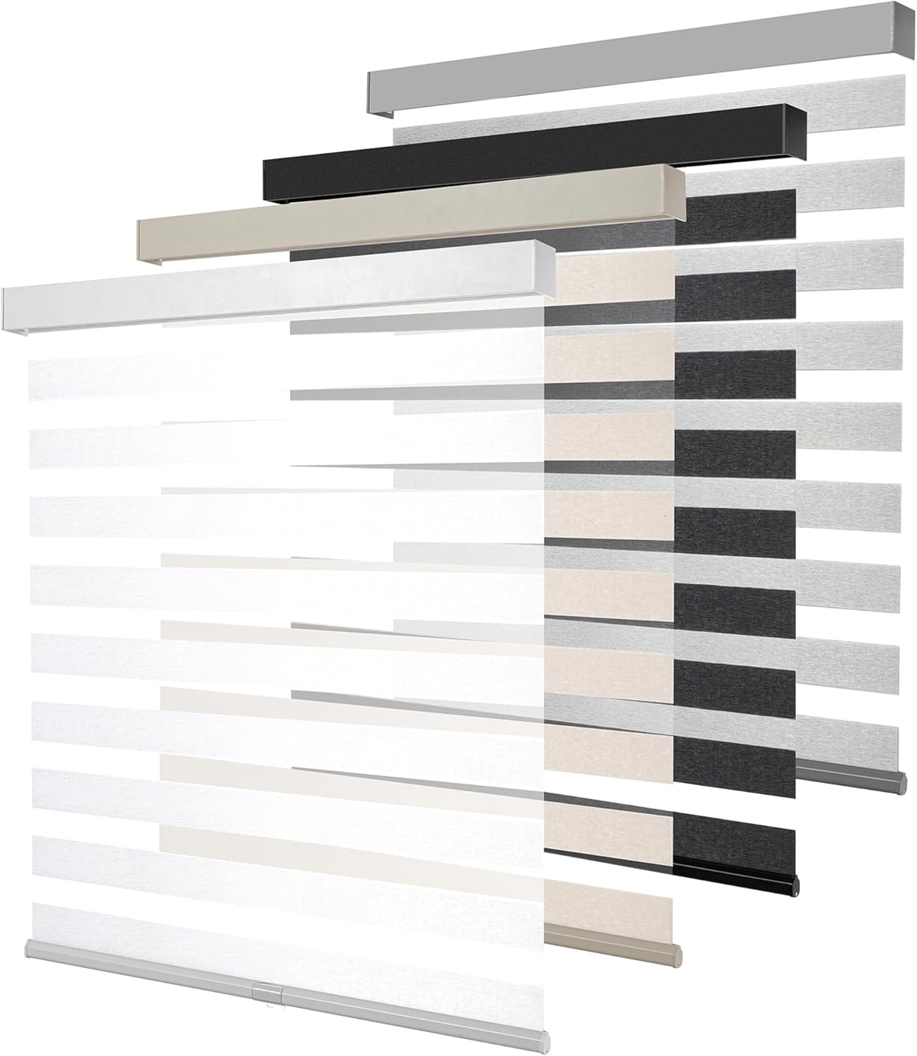 Cordless Zebra Blinds for Windows, Free-Stop Pull Down Roller Window Shades with Valance, Light Filtering Dual Layers Sheer Shades for Home and Office, White, 24" W x 72" H
