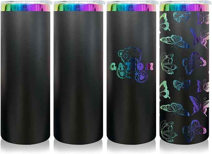 20 oz Skinny Tumblers Stainless Steel Tumbler with Lid and Straw Double Wall Vacuum Insulated Coffee Mug 20oz Powder Coated Cup for Hot and Cold Drinks(Black,4 pack)