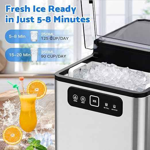 Nugget Ice Maker Countertop,Pellet Ice Machine Chewable Ice 40Lbs/Day,Ready in 5 Mins, Self-Cleaning,Compact Crushed Ice Maker with Scoop for Home/Kitchen/Office, Stainless Steel