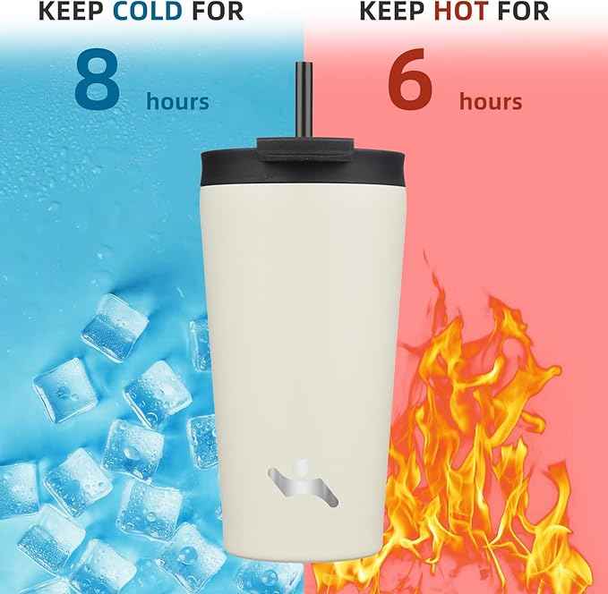 Konokyo 18 OZ Insulated Tumbler with Lid and 2 Straws Stainless Steel Water Bottle Vacuum Travel Mug Coffee Cup,Angel White