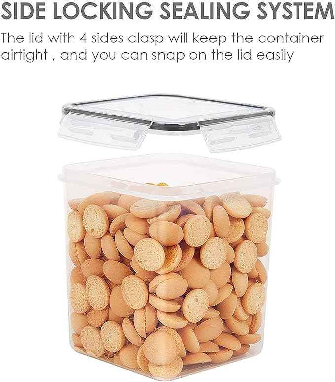 Vtopmart Food Storage Containers 2.5L / 84.5oz, 4 Pieces BPA Free Plastic Airtight Canister for Flour, Sugar, Baking Supplies, with 4 Measuring Cups and 24 Labels, Black