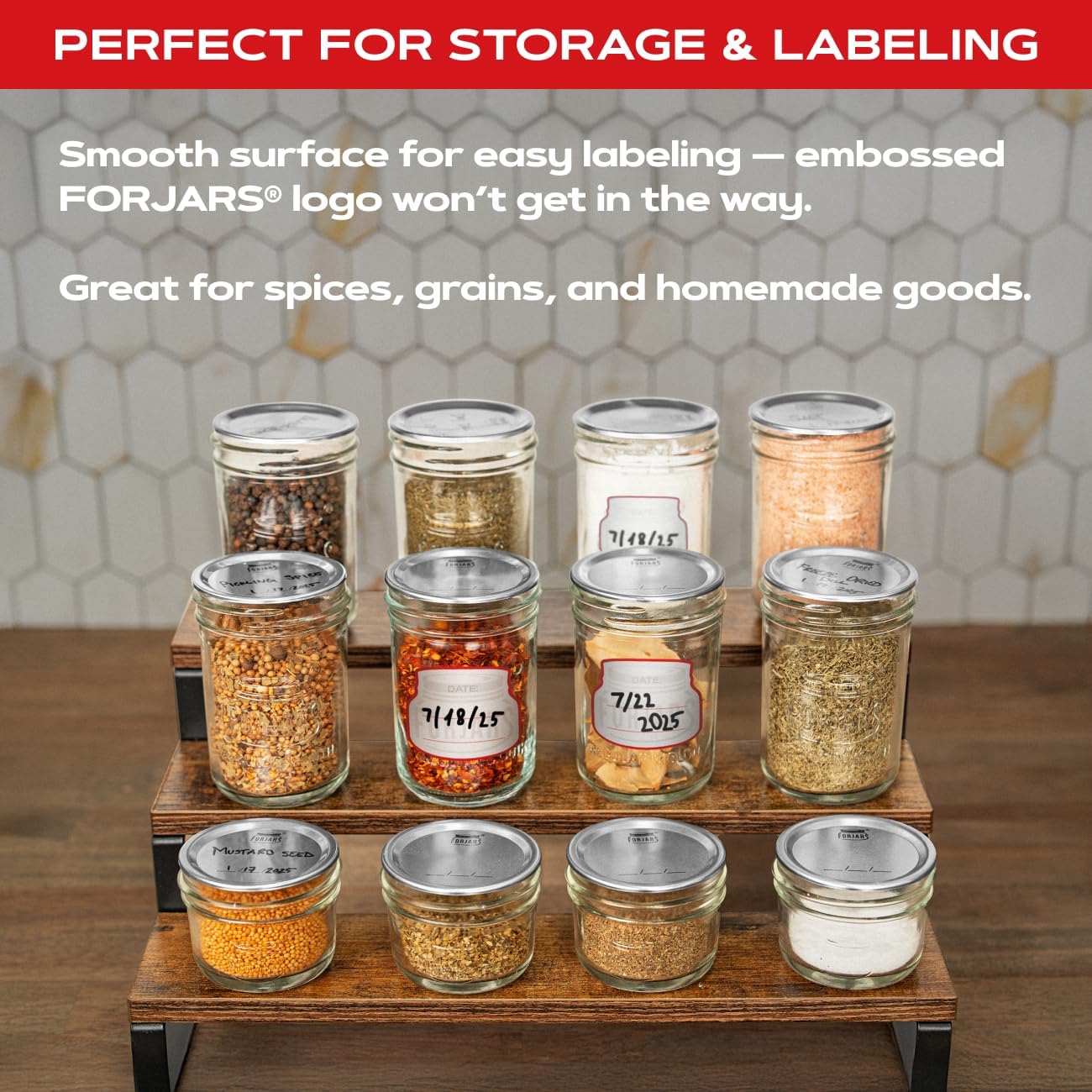 FORJARS® Premium Mason Jars with Lids – 4oz | Regular Mouth Canning Jars | 12-Pack Glass Jars for Jam, Jelly, Honey, Spices, Desserts, Sauces, Food Storage, Freezer Safe, Airtight Bulk Set