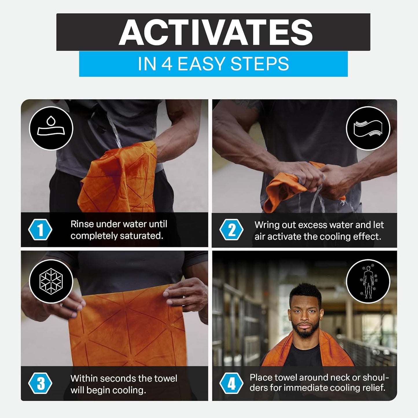 COLD FACTOR Orange Cooling Towel & Misting Water Bottle Bundle– Soft Cooling Neck Wrap w/UPF 50+ Protection, Machine Washable – Insulated 20oz Hydration & Cooling Spray for Sports, Exercise & Fitness