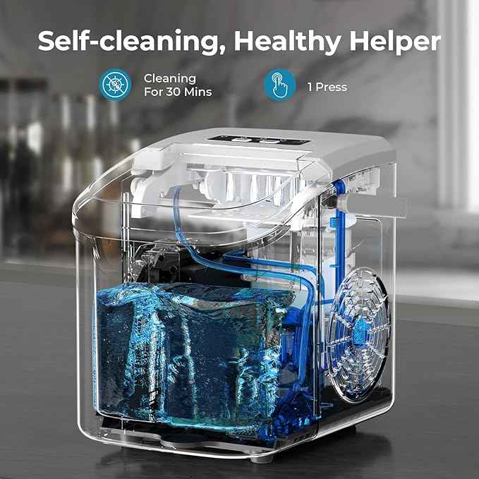 Countertop Ice Maker Machine, 8 Ice Cubes in 6 mins, 26lb/Day Bullet Ice with 2 Sizes- Portable Mini, Energy Saving & Basket/Scoop for Home/Party/Travel/Camping/Bar,Grey