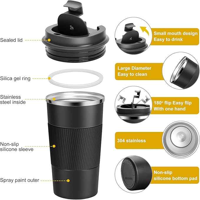 YINJAM 17oz Travel Coffee Mug Insulated Coffee Cups to Go with Leakproof Lid Vacuum Stainless Steel Double Walled Thermal Car Coffee Tumbler for Hot Cold Ice Tea Drinks Reusable (Pink, 17oz)