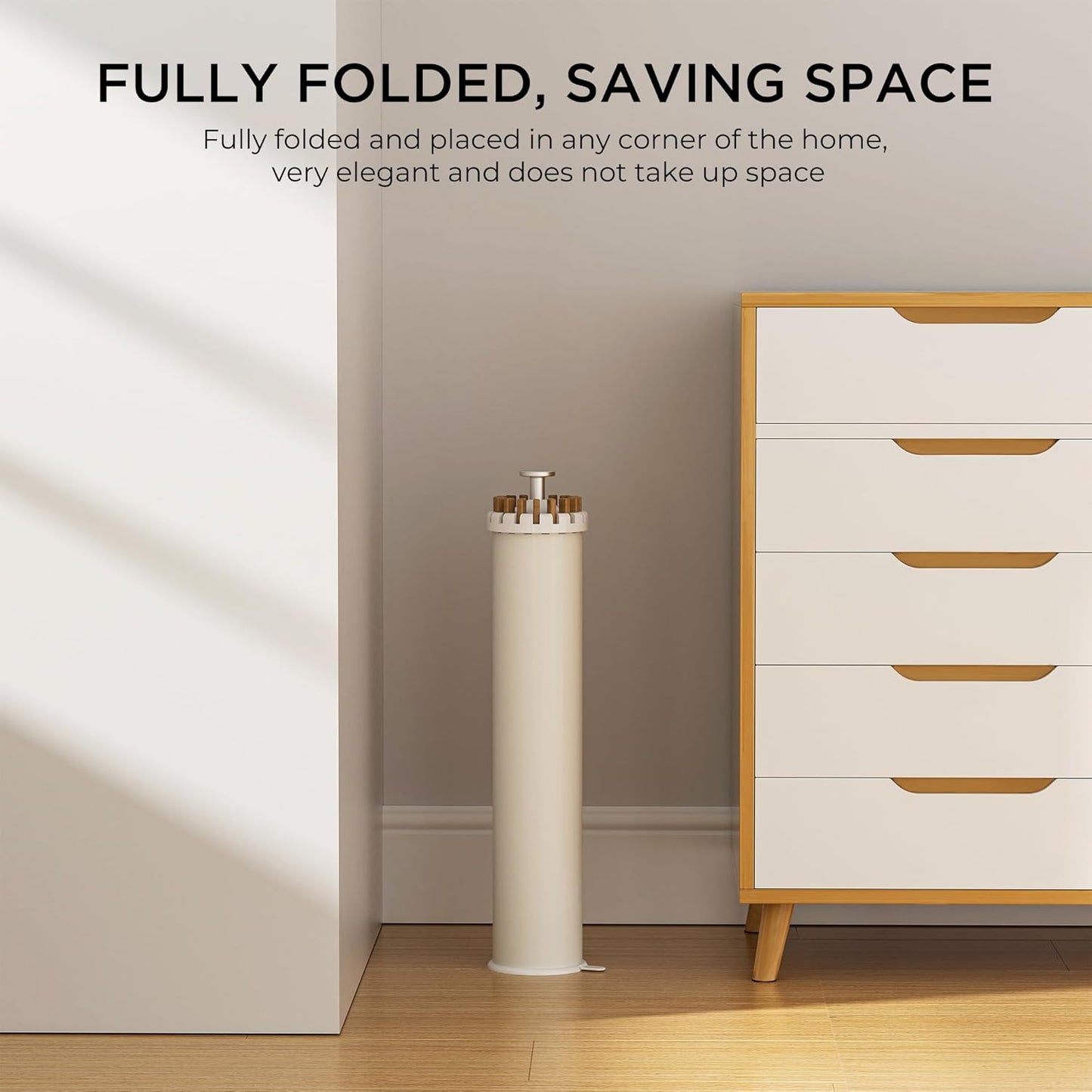 Tripod Clothes Drying Rack, Garment Rack Portable and Foldable Space Saving Laundry Drying Rack - Dryer Rack Clothing Floor Folding Balcony Bedroom Household (Beige(Wood), 16 rods)