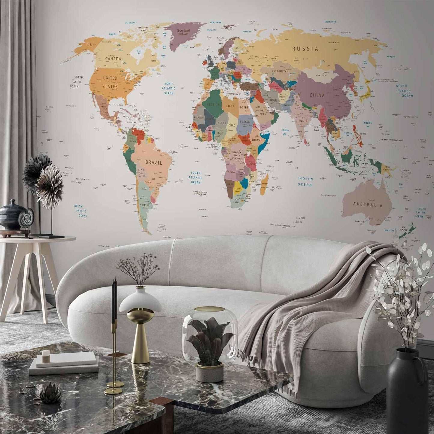 artgeist Wall Mural World Map 193x138 in - XXL Peel and Stick Self-Adhesive Wallpaper Removable Large Sticker Foil Wall Decor Print Picture Image Design Map of The World k-B-0001-a-b