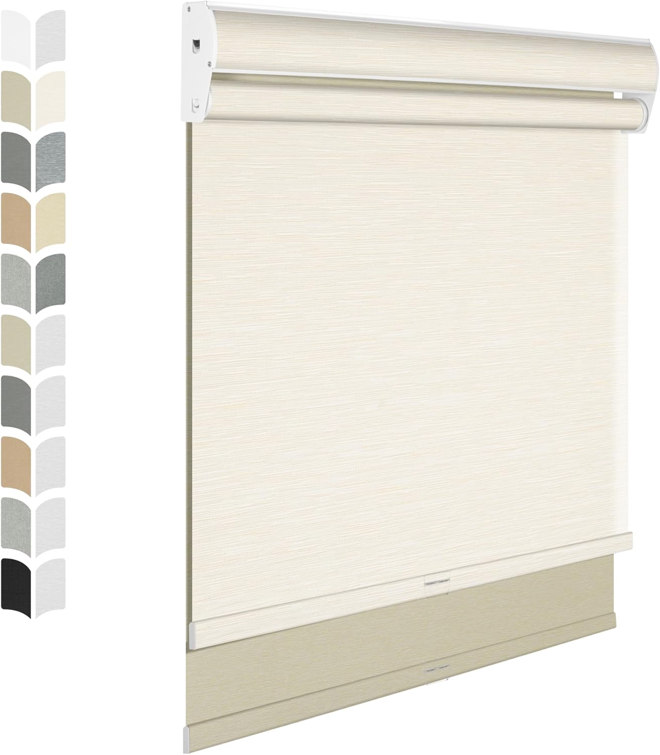 BERISSA Cordless Dual Roller Shades with Cassette Valance,Double Window Shades Blackout and Light Filtering Shades,Day and Night Roller Shades for Home Office Door.Striped Jacquard Beige.38 W x 48" H