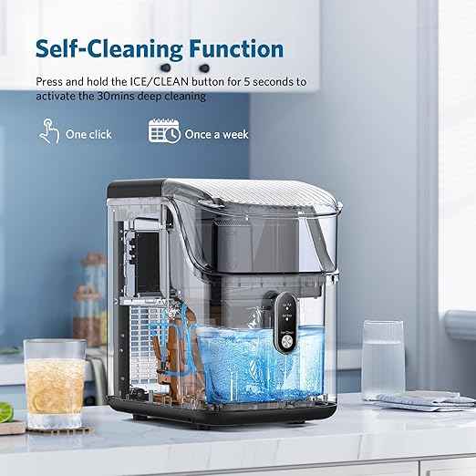 COWSAR Nugget Ice Makers Countertop Soft Chewable Pellet Ice Machine with Auto-Cleaning Function, 34Lbs/24H, Portable Ice Makers for Kitchen, Office, Home,Silver