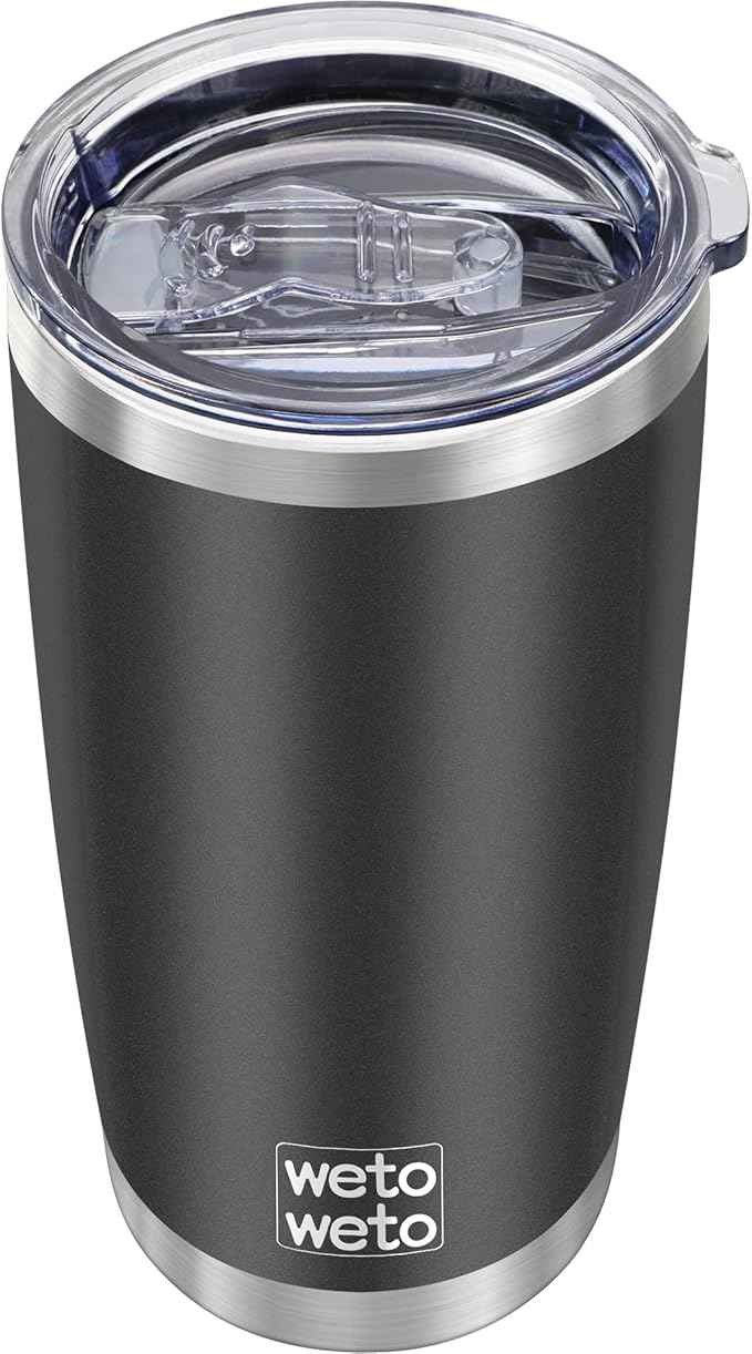 WETOWETO 20oz Tumbler, Stainless Steel Vacuum Insulated Coffee Tumbler Cup, Double Wall Powder Coated Leak-proof Travel Coffee Mug Cup (Black, 1 Pack)