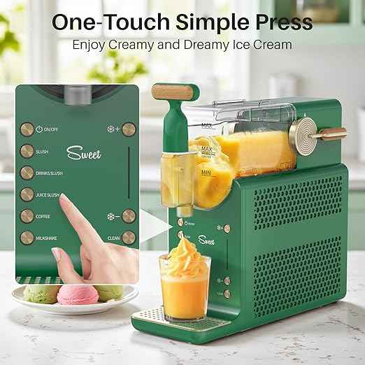 Slushie Machine for Home, Slushy Maker with No Ice Needed, Self-Cleaning, 5 Preset Functions for Soft Serve Ice Cream, Frozen Drink, Milk Shake, Margaritas, Frappe, Green