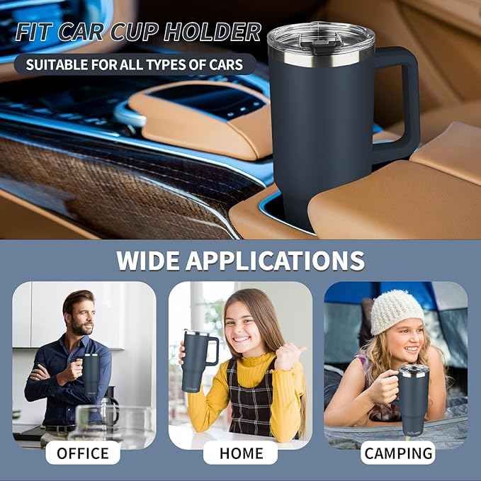 40 oz Tumbler with Handle, Insulated Tumbler with Lid and Straw, Reusable Stainless Steel Vacuum Insulated Cup, 100% Leak Proof Thermal Travel Coffee Mug Cup for Cold and Hot (Deep Blue)