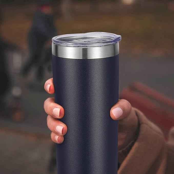 VEGOND Stainless Steel Tumblers Bulk 12 Pack, 20 oz Vacuum Insulated Skinny Tumblers with Lids and Straws, Double Wall Coffee Mug, Travel Water Cup, Navy Blue