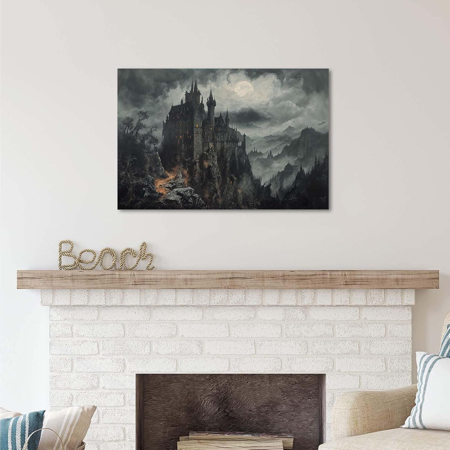 Vintage Castle Poster Dark Academy Victorian Gothic Castle Wall Art Poster Moody Mystical Art Print Suitable for Home Living Room Bedroom16x24in Wood Framed