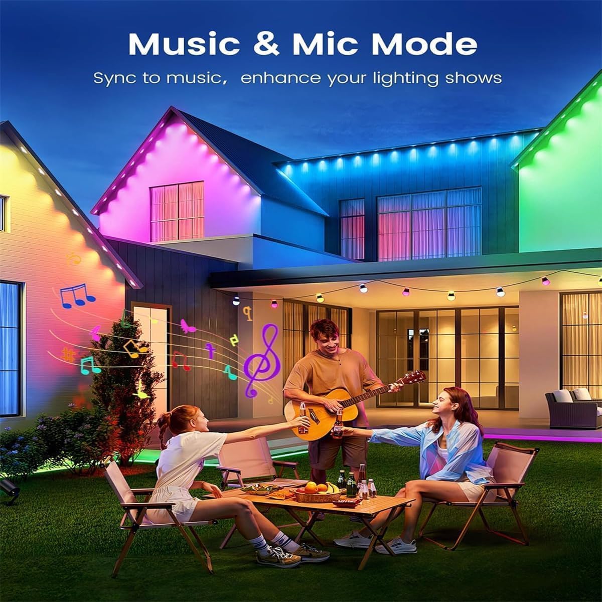 300FT Permanent Outdoor RGB Lights,IP67 Waterproof Smart LED Eaves Lights with App/Remote Control,for Christmas and All Holiday Decor,Daily and Accent Lighting,House Roof and Garden Lighting