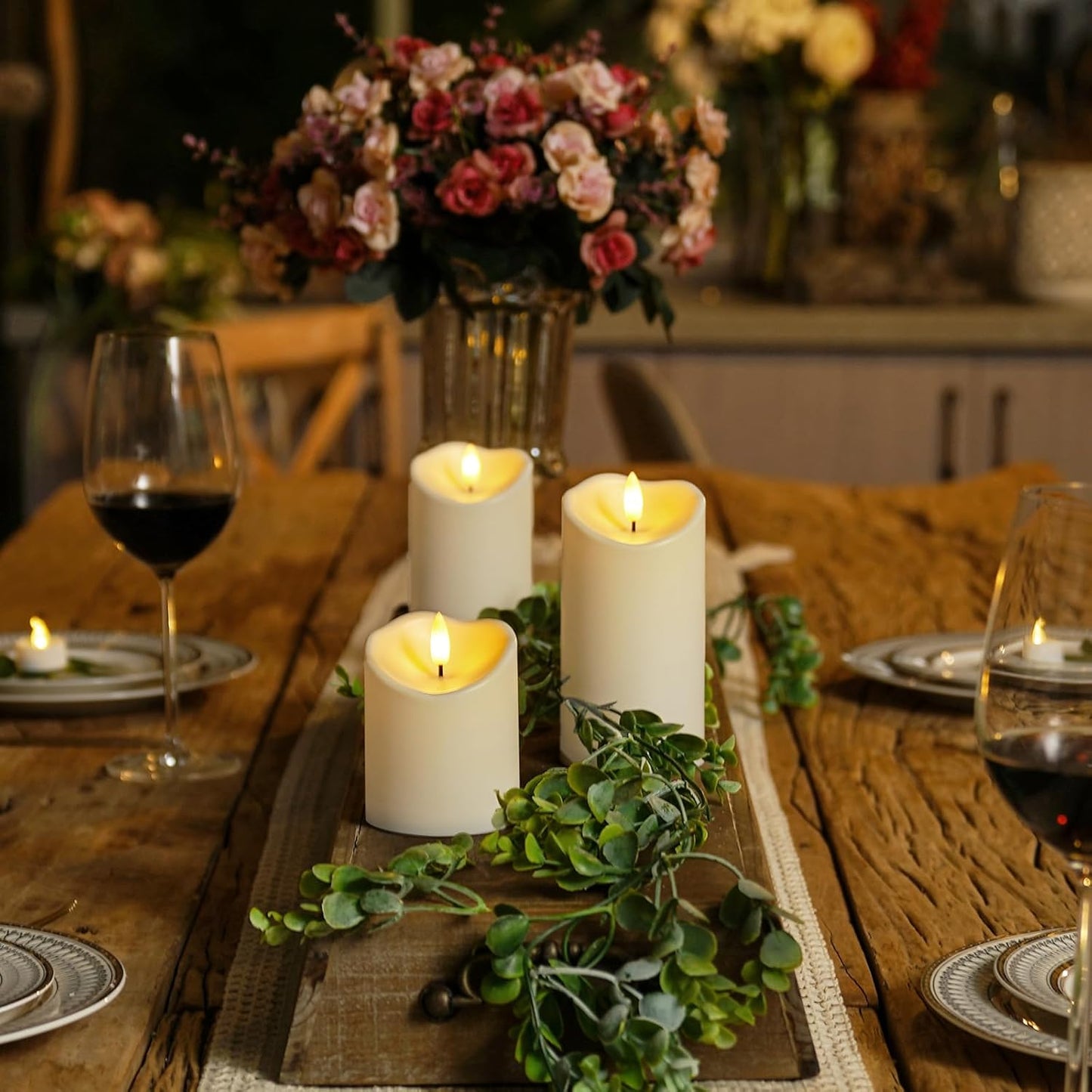 Homemory Rechargeable Flameless Candles, LED Candles, Battery Operated Candles with Remote and Timers, Outdoor Waterproof, Long Lasting, Set of 3