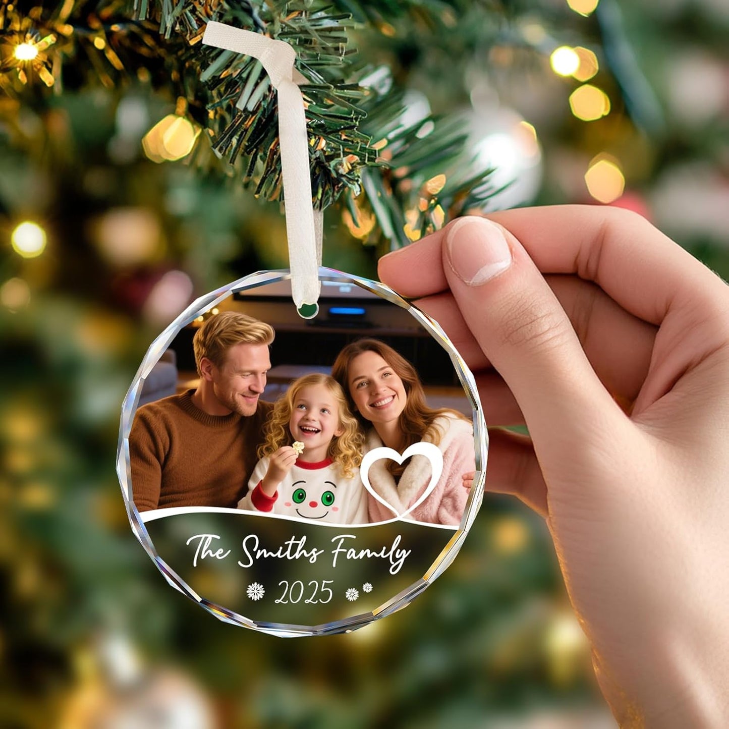 Personalized Family Christmas Ornaments 2025, Acrylic Custom Photo Text Ornament for Xmas Tree Decorations, Customized Wedding Gift for Family, Couples, Mom, Dad, Him, Her