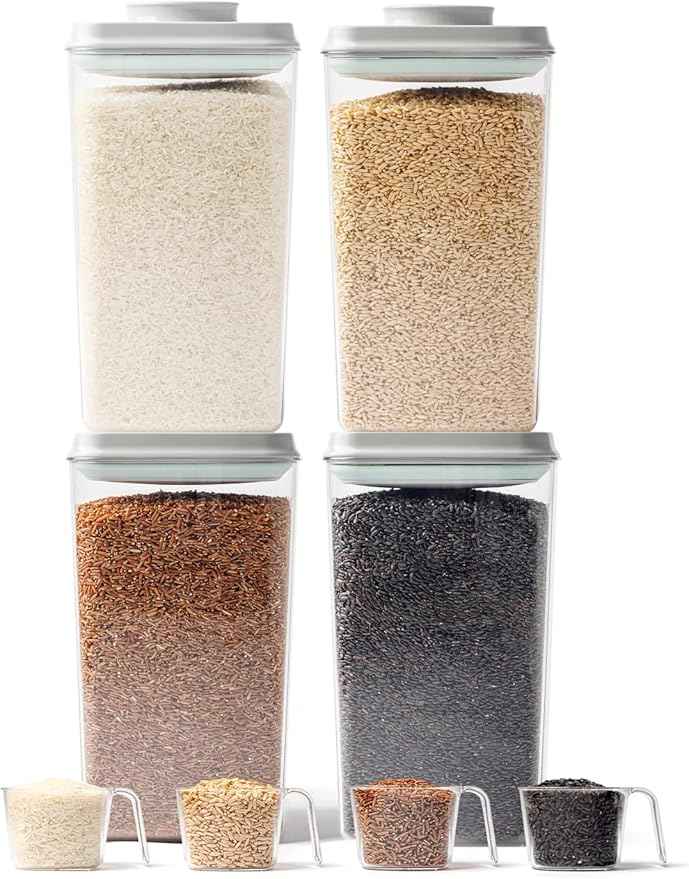 Airtight Food Storage Containers with One-Hand Pop Lid, 4-Pack 4.22Qt Large Modular Organizers with Measuring Scoops, BPA-Free Containers for Rice, Flour, Baking Supplies, Snacks & Laundry Pods