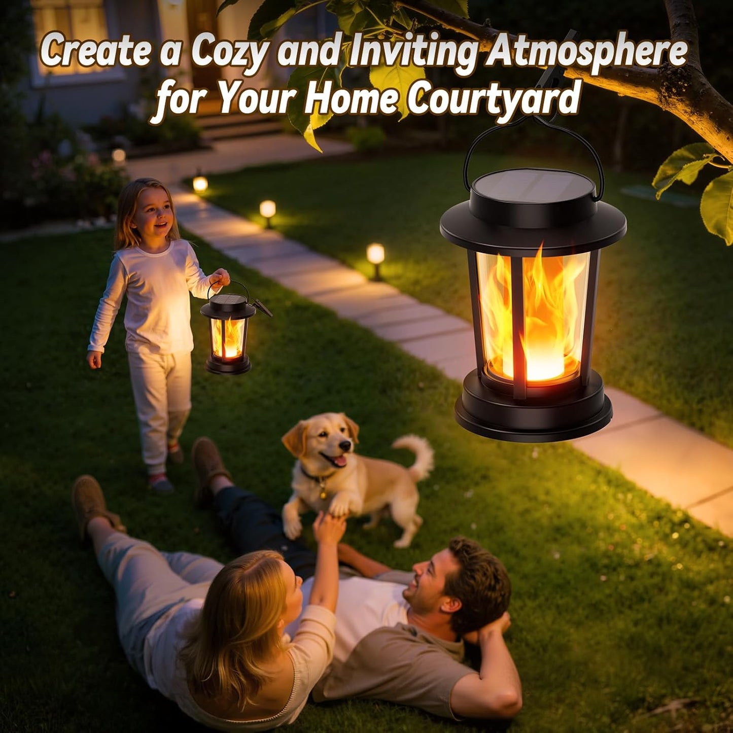 Solar Lanterns Outdoor Waterproof, 4 Pack Upgraded Flickering Flame Solar Lights Outdoor, Solar Powered Lanterns Decorative, Hanging Solar Lantern for Garden Patio Porch Yard Path Tree Decor