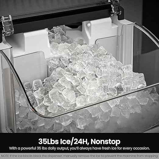 Kismile Nugget Ice Makers Countertop,Portable Ice Machine with Crushed Ice, 35lbs/Day,Self-Cleaning,One-Click Operation for Home Use(Black)