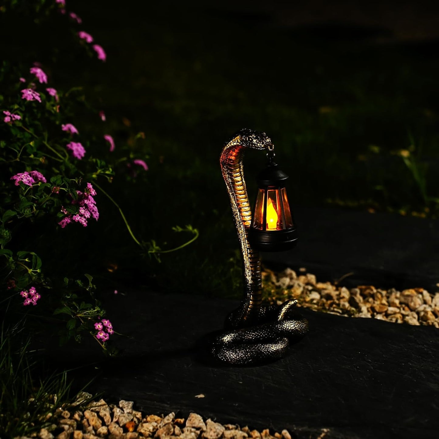 Solar Garden Outdoor Statues Snake with Solar Lights Outdoor Chrismtas Decorations - Lawn Decor Snake Statue for Patio, Balcony, Yard Ornament - Unique Housewarming Gifts (Bronze Colored)