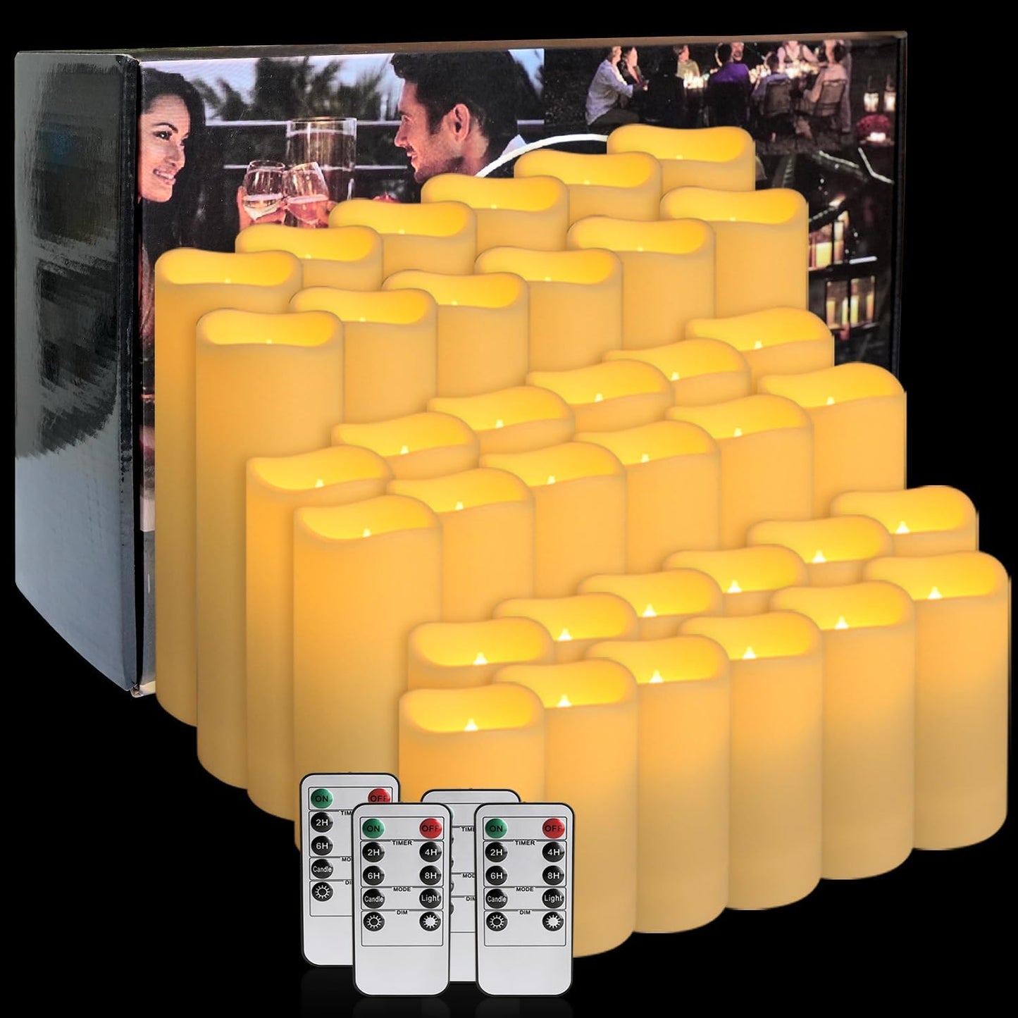 36-Pack Flickering Flameless Candles with Remote Control - LED Fake Candle Perfect for Wedding,Outdoor,Table,Halloween,Christmas Decor - Create a Magical Ambiance Effortlessly(Three Sizes)