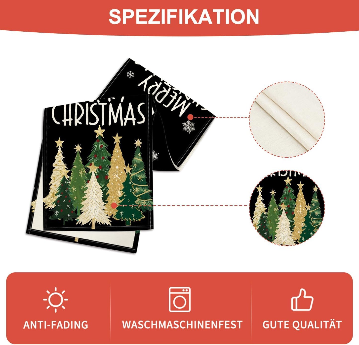 Artoid Mode Xmas Trees Snowflakes Black Merry Christmas Table Runner, Winter Seasonal Kitchen Dining Table Decoration for Home Party Decor 13x108 Inch