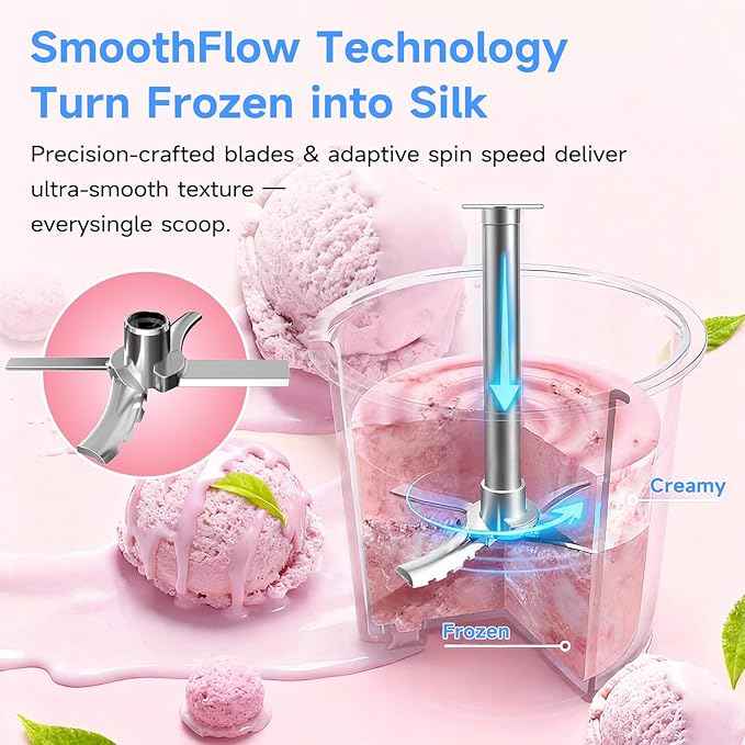 Ice Cream Maker & 10-in-1 Frozen Treat Maker, 20 oz 1 Pint, Mix-In + Re-Spin for Creamy Texture, Gelato, Sorbet, Slushie, Frozen Yogurt & Smoothie Bowls Machine for Homemade, Recipe Guide