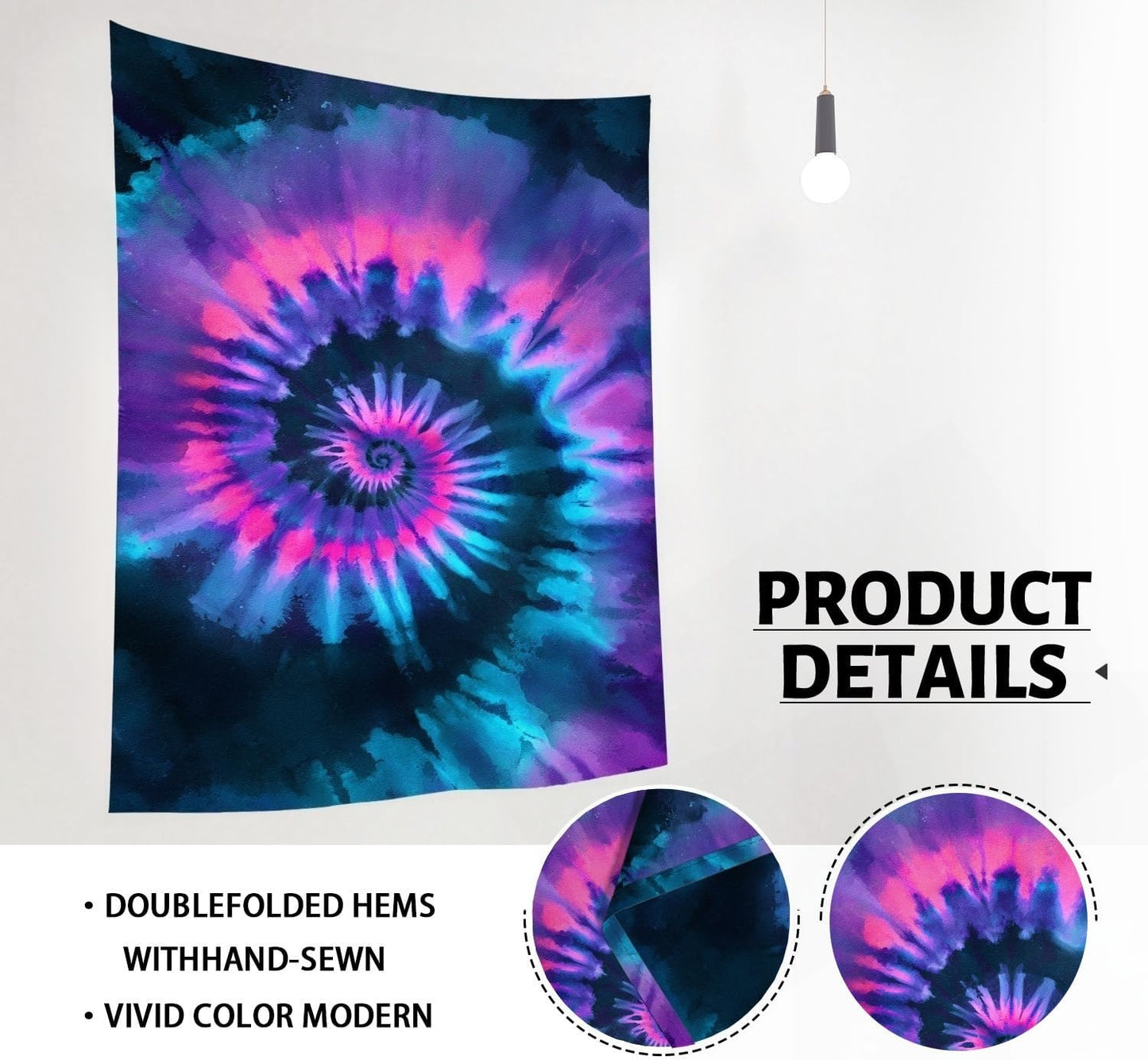 Spiral Tie-Dye Tapestry, Vibrant Violet Blue Decorative Wall Hanging, Colorful Aesthetic Tapestries for Bedroom, Living Room, Dorm 70x90 Inch