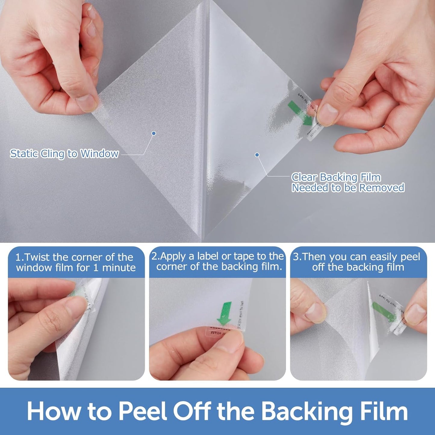 HIDBEA Frosted Window Privacy Film - Non Adhesive Static Cling Glass Stickers Sun UV Blocking Heat Control Door Covering Decals for Home Office, 45.3 x 157.5 Inch