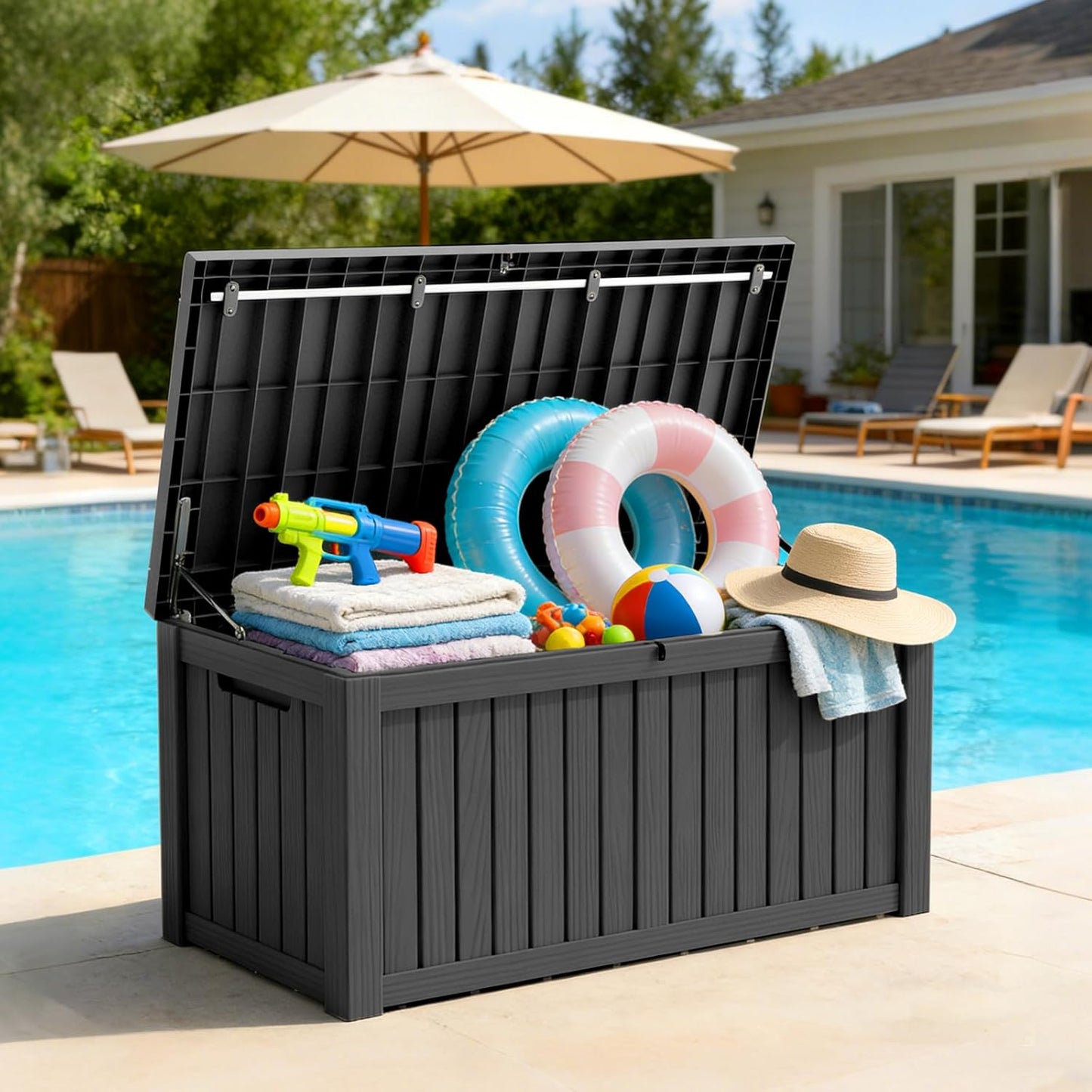 Mars Villa 120 Gallon Outdoor Storage Box, Resin Deck Box Waterproof for Patio Furniture Cushions, Pool Supplies, Gardening Tools, Weatherproof and UV Resistant, Black