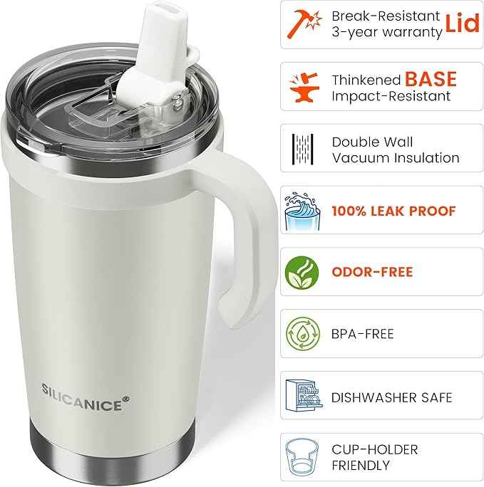 For Iced Coffee & Smoothies – Never Drink from a Moldy Lid Again: 20oz Hygienic Tumbler, 100% Leakproof Lid & Removable Foldable Spout. Reinforced Base, Fits Cup Holders - Cream