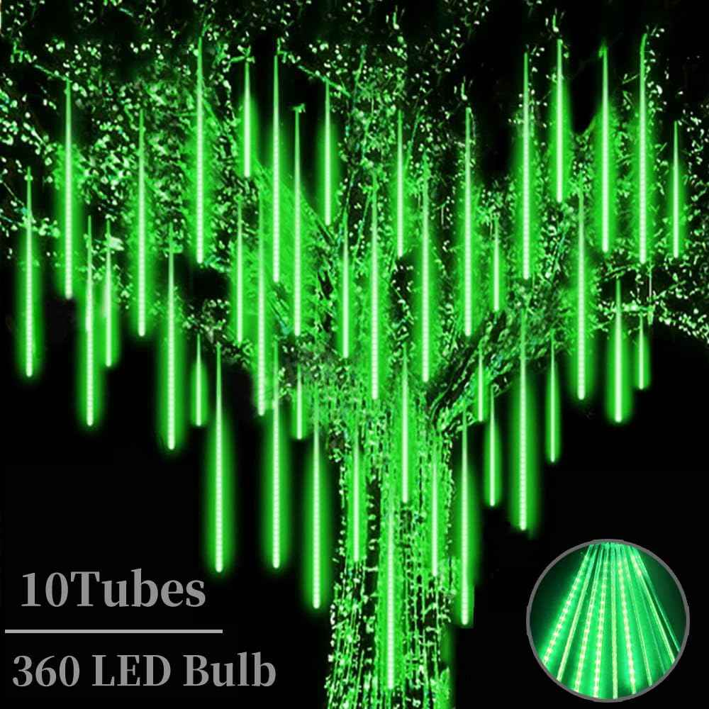 High Brightness 10 Tube 12 Inch 360 LED Meteor Shower Rain Lights Cascading Falling Rain Outdoor Light for Christmas Halloween Tree Raindrop Decoration