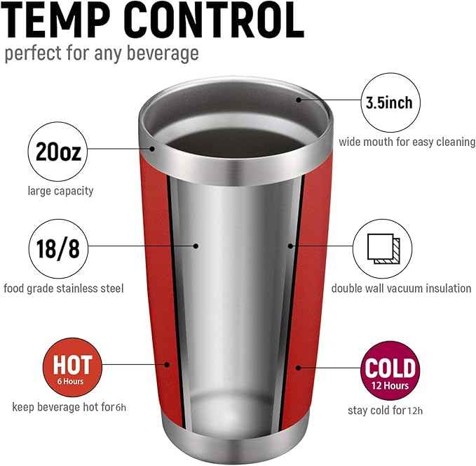 COMOOO 20oz Double Wall Vacuum Insulated Travel Mug, Stainless Steel Tumbler with Lid and Straw Durable Powder Coated Insulated Coffee Cup for Cold & Hot Drinks (red，12 pack