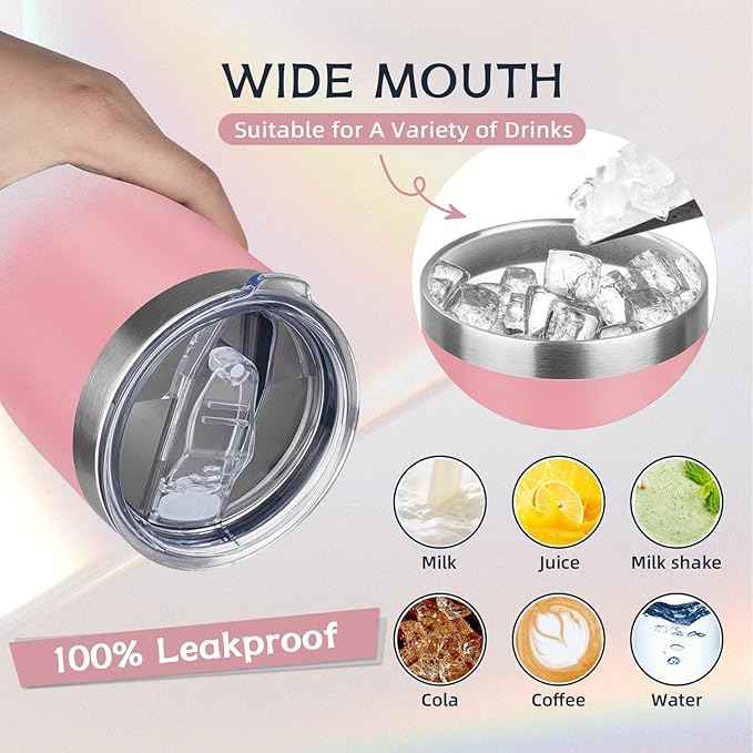 MEZMUT 20oz Coffee Tumbler with Lid and Straw Double Wall Vacuum Insulated Cup Stainless Steel Travel Mugs Insulated for Hot and Cold Leakproof Powder Coated Tumbler for Indoor and Outdoor(Pink White)