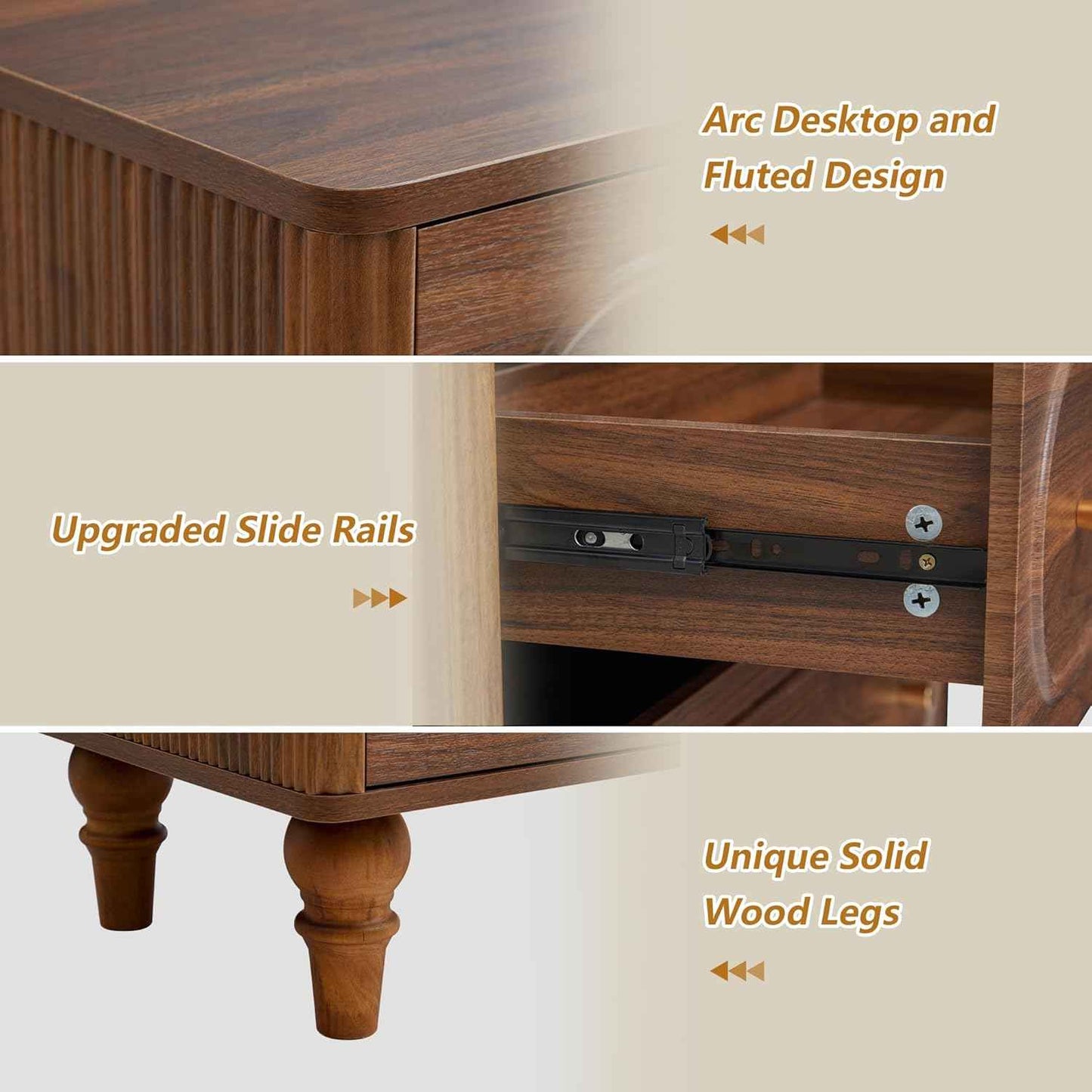 ORRD Fluted 5 Drawer Dresser for Bedroom, Mid Century Modern Chest of Drawers, Wood Storage Large Dresser Organizer for Bedroom Living Room Hallway Closet, Walnut