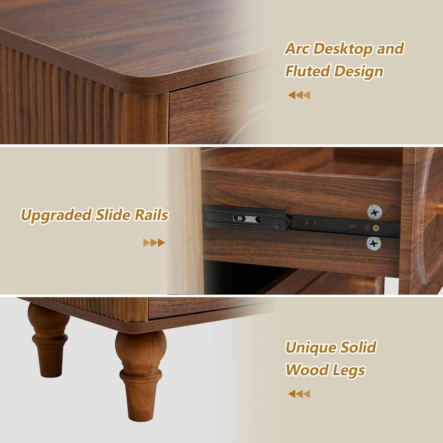ORRD Fluted 5 Drawer Dresser for Bedroom, Mid Century Modern Chest of Drawers, Wood Storage Large Dresser Organizer for Bedroom Living Room Hallway Closet, Walnut
