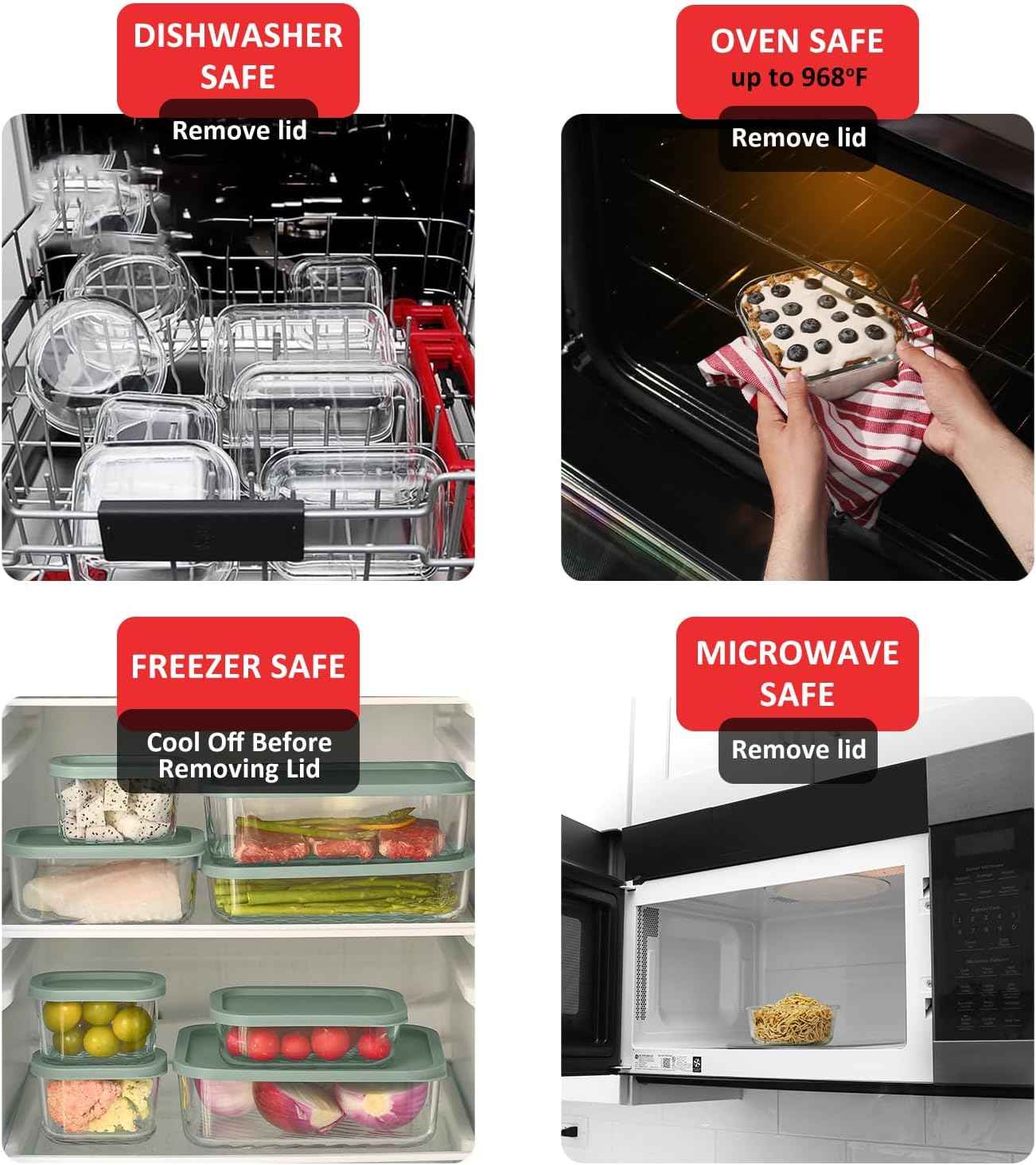 EATEX 14 Pack Glass Meal Prep Containers with Grooved Base, 14 Stackable BPA Free Glass Storage Containers with Lids for Lunch, Pantry, and Kitchen - Microwave, Dishwasher Freezer & Oven Safe - Sage