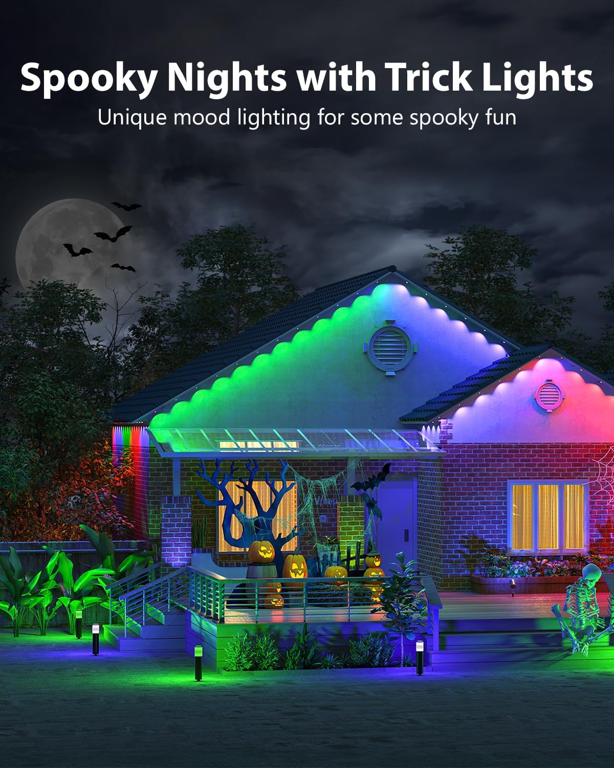 Lumary Permanent Outdoor Lights Pro 158ft for House, 120LED 50lm RGBAICW Smart Eave Lights, IP67 Waterproof, Multi Scenes for Daily and Holiday Accent Lighting Decor, Work with Alexa, Google, Remote