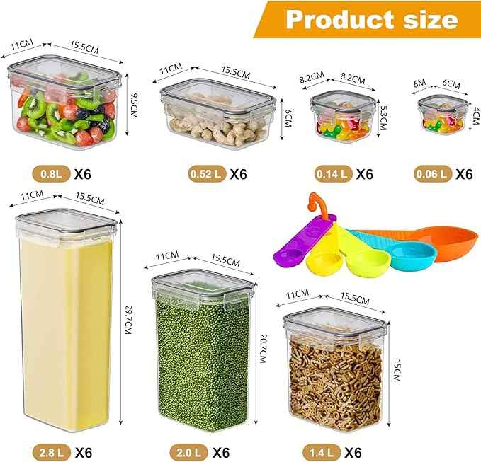 Airtight Food Storage Containers with Lids, BPA Free Clear Pantry Storage Container for Kitchen Food Pantry Organizers and Storage, Plastic Pantry Organiser for Cereal,Flour and Sugar 42 pack