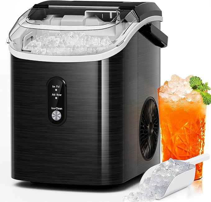Antarctic Star Nugget Ice Makers Countertop with Self-Cleaning, 35lbs/24H, Portable Sonic Ice Maker Machine with Handle/Basket/Scoop for Home, Kitchen, Office, Camping(Stainless Steel Black)
