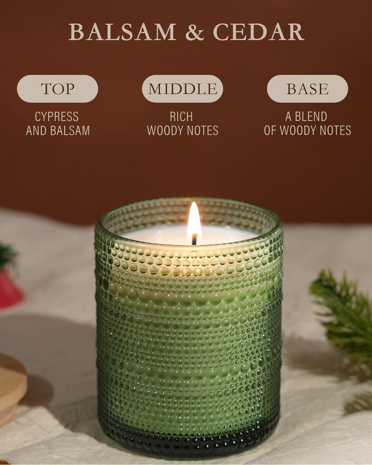 Balsam Cedar Scented Candles for Home, Soy Scented Candle for Home Large Jar Candle, Aromatherapy Candle Over 60 Hours Christmas Candles Ideal Holiday Gift